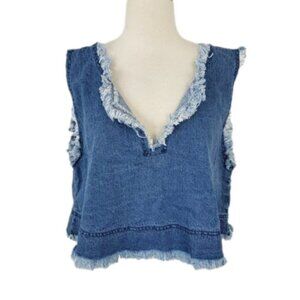 JOA  J. O. A. Frayed Denim Sleeveless Crop Top S NWT